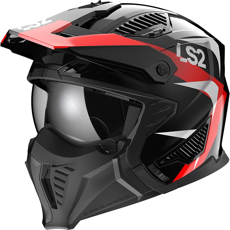 Hot Sale 👏 Removable Chin Ls2 Ff606 Drifter Triality Helmet Black Red 🤩